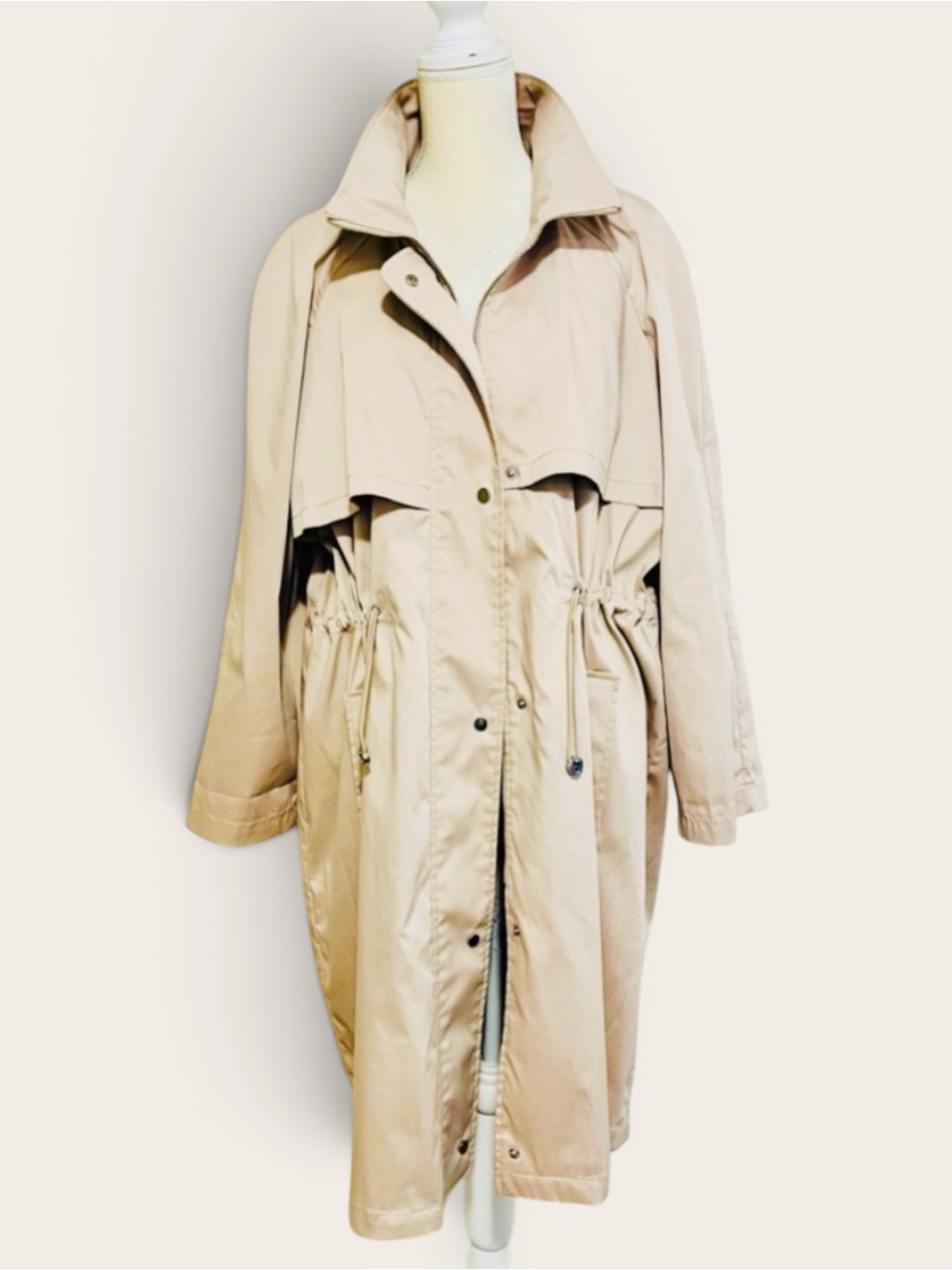 Express Beige Trench Coat Xl Drawstring Waist Utility Jacket Oversized